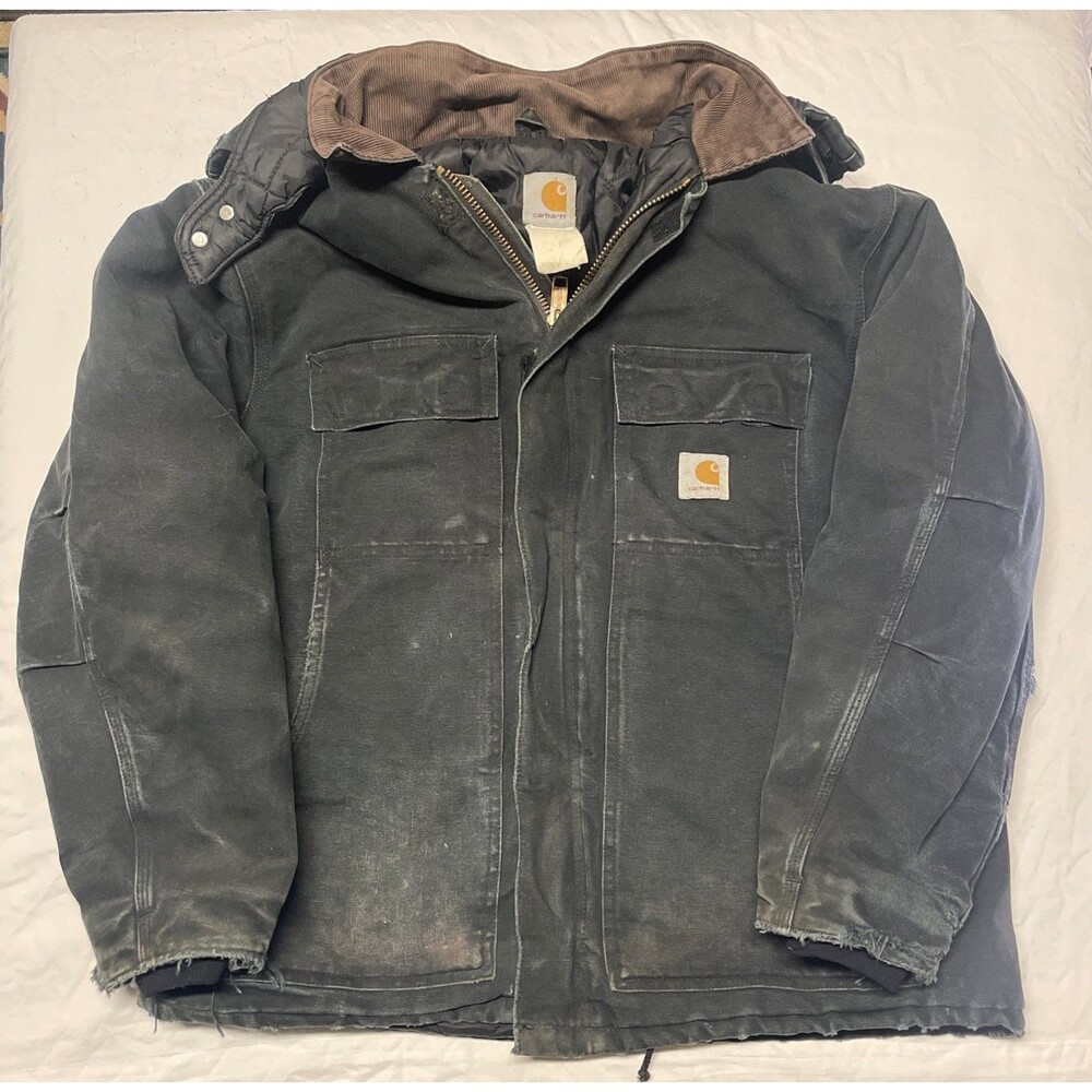 Vintage Carhartt C03 BLK Arctic Traditional Coat - Heavily Distressed With Hood